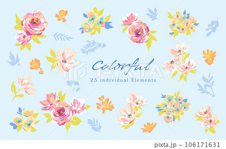 カラフルな草花のイラスト素材セット 106171631