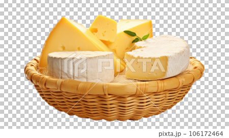 Cut-Off Various Types of Cheese in Basket 106172464