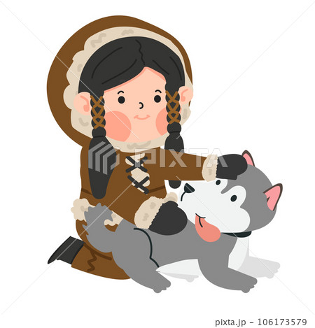 Happy eskimo girl with dog Happy eskimo girl with dog 106173579