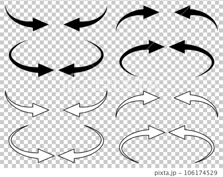 遠くから近くへカーブを描く矢印の白黒セット 遠くから近くへカーブを描く矢印の白黒セット 106174529