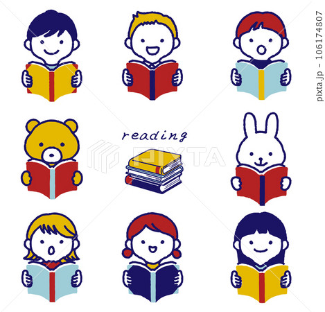本を読む子どもと動物のアイコン 106174807