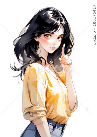上を指さす女性 106175417