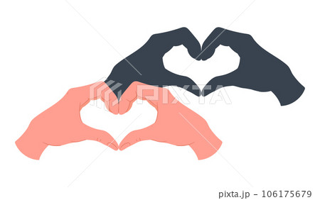 Hands shadow heart gesture. Cartoon shadow theatre gesture, heart shape shadow flat vector illustration on white background 106175679