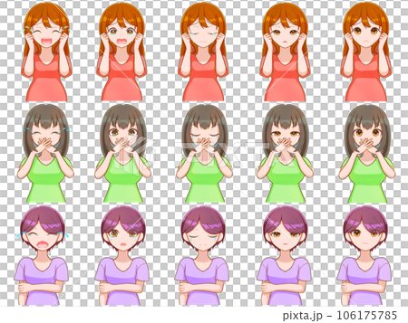 いろいろな泣き顔の3人の女性セット いろいろな泣き顔の3人の女性セット 106175785