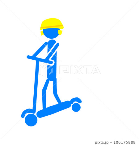 電動キックボードに乗る人のイラスト。ヘルメットを被り電動キックスケートに乗る人のアイコン 電動キックボードに乗る人のイラスト。ヘルメットを被り電動キックスケートに乗る人のアイコン 106175989