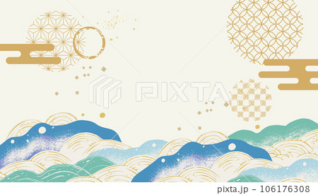 海　波のある和風背景イラスト 106176308