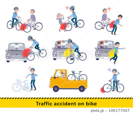 自転車事故に遭うお父さんのセット 106177087