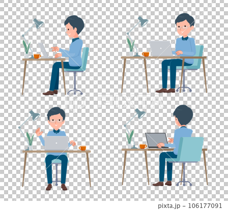 A set of fathers doing desk work on a PC 106177091
