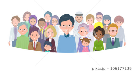 大勢の前に立つお父さんのセット 106177139