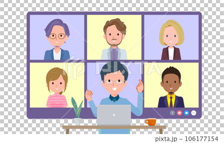 一群爸爸與多人進行在線會議。前角 106177154