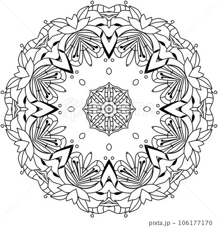 Hand drawn zentangle mandala for coloring page. Hand drawn zentangle mandala for coloring page. 106177170