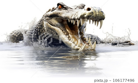 Fearless crocodile photo realistic illustration - Generative AI. 106177496