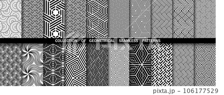 Geometric set of seamless black and white patterns. Simpless vector graphics 106177529