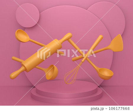 Abstract scene or podium with kitchen utensil on monochrome background 106177668