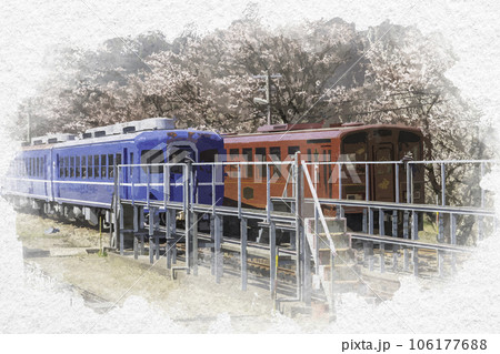 水彩画風 若桜駅 車両 鳥取県八頭郡若桜町 水彩画風 若桜駅 車両 鳥取県八頭郡若桜町 106177688