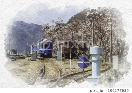 水彩画風 若桜駅 車両 鳥取県八頭郡若桜町 水彩画風 若桜駅 車両 鳥取県八頭郡若桜町 106177689
