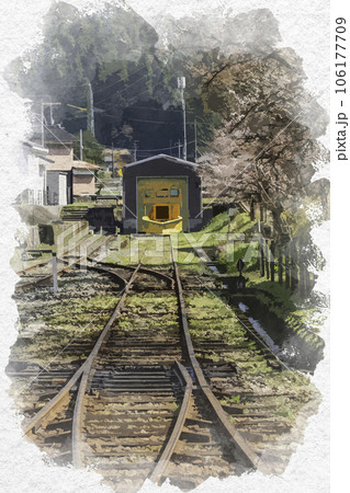 水彩画風　若桜駅　除雪アタッチメント　鳥取県八頭郡若桜町 106177709