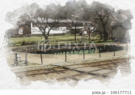 水彩画風 若桜駅 転車台 鳥取県八頭郡若桜町 水彩画風 若桜駅 転車台 鳥取県八頭郡若桜町 106177711