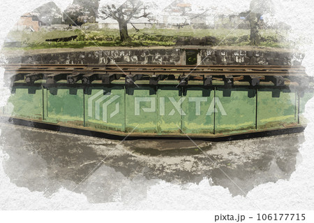 水彩画風　若桜駅　転車台　鳥取県八頭郡若桜町 106177715