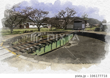 水彩画風 若桜駅 転車台 鳥取県八頭郡若桜町 水彩画風 若桜駅 転車台 鳥取県八頭郡若桜町 106177718