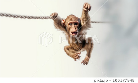 Energetic macaque monkey photo realistic illustration - Generative AI. 106177949