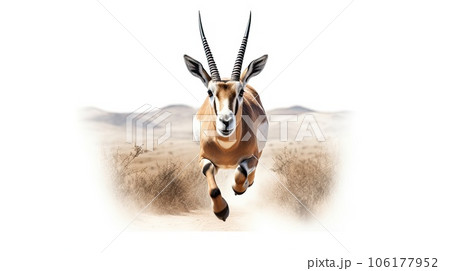 Energetic gazelle photo realistic illustration - Generative AI. 106177952