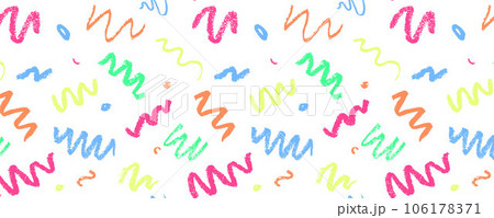 Confetti squiggle scribble seamless pattern. Vector stock hand draw crayon brush stroke illustration for design template abstract background kids birthday party banner. EPS10  106178371