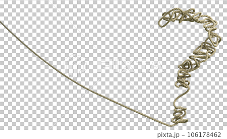 Isolated 3d rendering of a rope with question mark Isolated 3d rendering of a rope with question mark 106178462