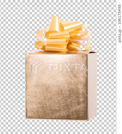Big gift box decorated with golden paper and bow Big gift box decorated with golden paper and bow 106178498