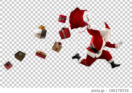 santa claus runs fast to deliver all gifts for christmas santa claus runs fast to deliver all gifts for christmas 106178558