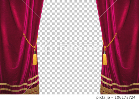 Red velvet cinema and theater curtains, concept of show Red velvet cinema and theater curtains, concept of show 106178724