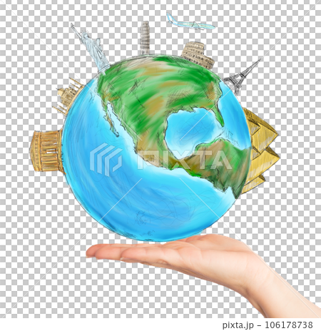 Sketch of the world with some of the principal monuments 106178738