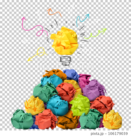 Crumpled paper acts like a lightbulb with a creative new idea Crumpled paper acts like a lightbulb with a creative new idea 106179039