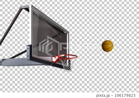 Basketball scene of a orange ball that is entering the basket. 3d rendering Basketball scene of a orange ball that is entering the basket. 3d rendering 106179823