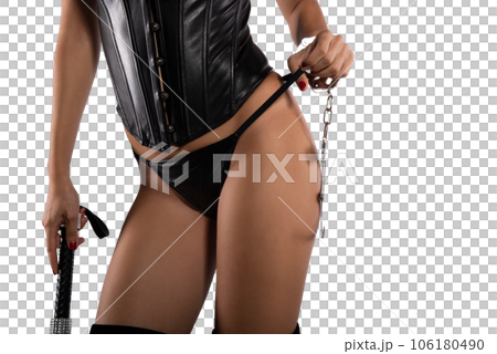 Sexy woman in lingerie bdsm style with a whip in hand Sexy woman in lingerie bdsm style with a whip in hand 106180490