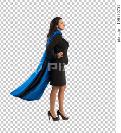 businesswoman with a cloak acts like a super hero businesswoman with a cloak acts like a super hero 106180753