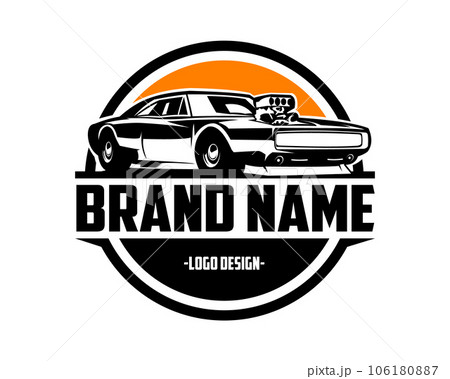 dodge charger 1970 silhouette. isolated white background view from side. Best for logo, badge, emblem, icon, sticker design, car industry. available in eps 10. 106180887