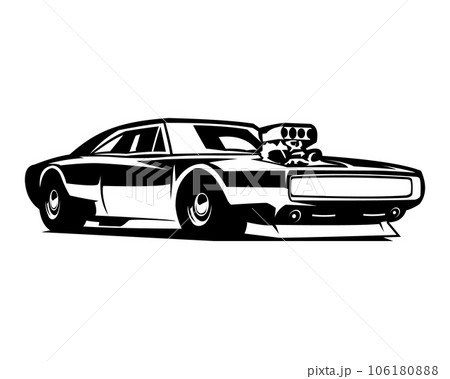 Old 1970s dodge charger isolated white background side view. Best for logos, badges, emblems, icons, available in eps 10. 106180888