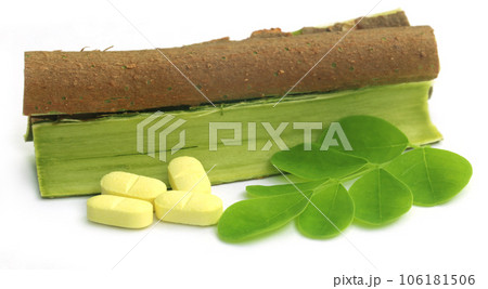 Moringa leaves and bark with pills 106181506