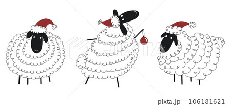 A set of three Christmas sheep, wearing red hat. A set of three Christmas sheep, wearing red hat. 106181621