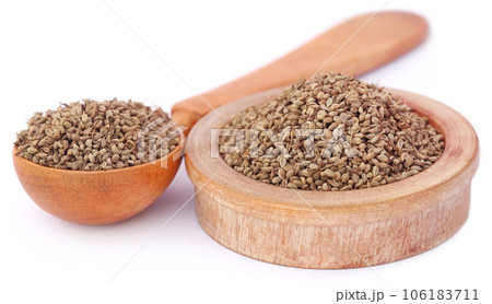 Ajwain seeds in a wooden bowl 106183711