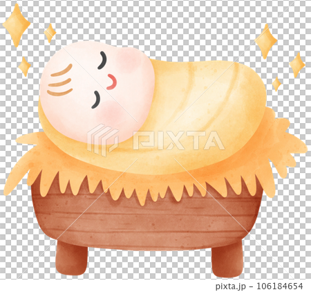Baby Jesus, Cute cartoon illustration Nativity of Jesus, birth of Jesus. 106184654