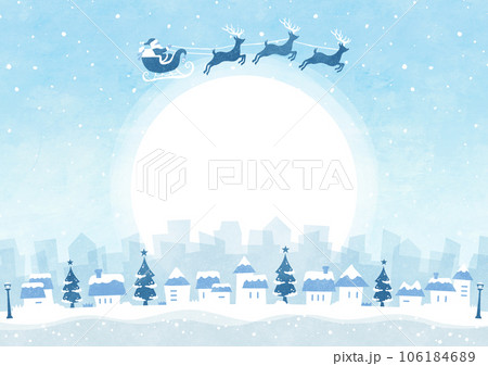 クリスマスの背景フレーム サンタクロースと雪の街の水彩風景イラスト クリスマスの背景フレーム サンタクロースと雪の街の水彩風景イラスト 106184689