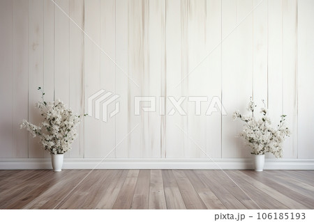 Bright white wooden wall and wooden floor Bright white wooden wall and wooden floor 106185193