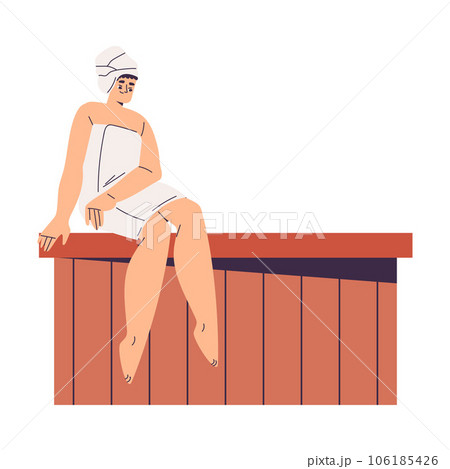 Sitting Woman Bathing in Sauna and Taking Steam Bath Vector Illustration Sitting Woman Bathing in Sauna and Taking Steam Bath Vector Illustration 106185426