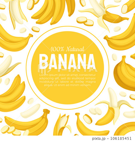Banana Fruit Banner Design with Yellow Peel Vector Template Banana Fruit Banner Design with Yellow Peel Vector Template 106185451