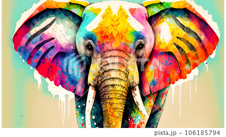 Portrait of elephant with colourful stains. AI...のイラスト素材 [106185794] - PIXTA