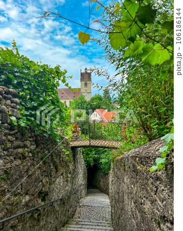 Narow arched street Meissnerstiege in Bregenz upper town - Oberstadt. High quality photo Narow arched street Meissnerstiege in Bregenz upper town - Oberstadt. High quality photo 106186144