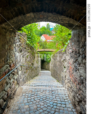 Narow arched street Meissnerstiege in Bregenz upper town - Oberstadt. High quality photo 106186150