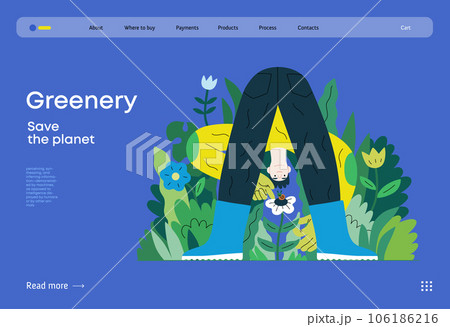 Greenery, ecology -modern flat vector concept illustration of a male gardener carrying the plants. Metaphor of environmental sustainability and protection, closeness to nature 106186216
